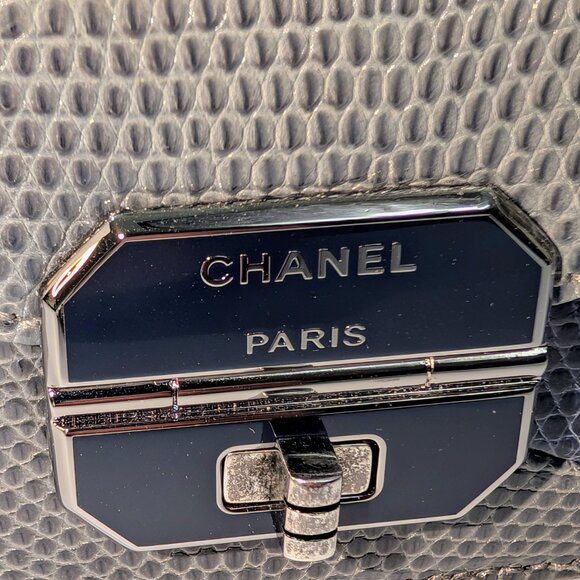 Chanel Blue and Grey Patchwork Lizard Skin Box Bag - Picture 6 of 16